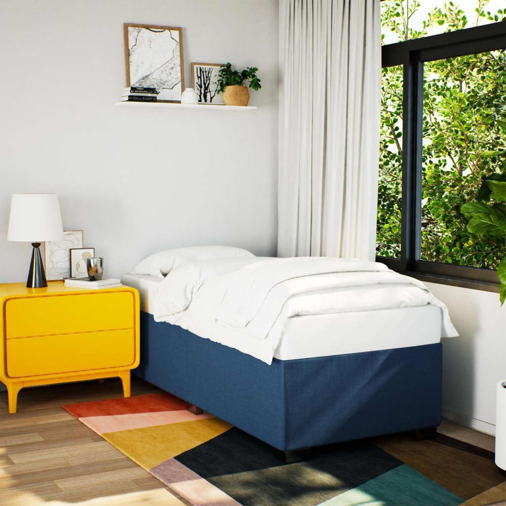 Bedframe – Bedbodem – Slaapkamerbed – Logeerbed – Eenpersoonsbed – Polyester Bekleding – Lattenbodem 90x190 cm – Stevige Kunststof Poten