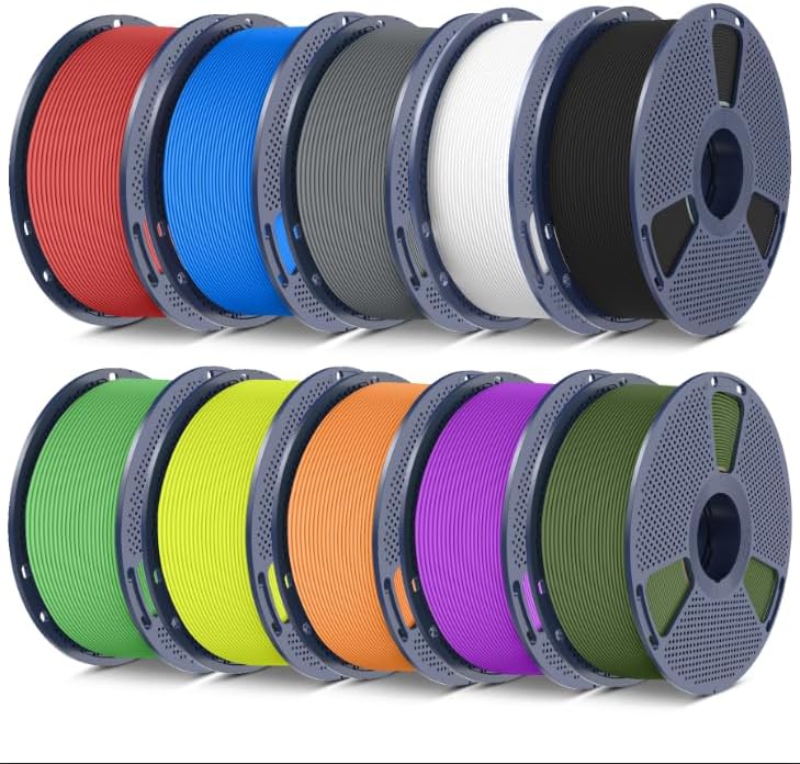 PLA Filament – 3D Printer Filament – 3D Printmateriaal – Matte PLA – 1,75 mm Filament – 10 Kleuren Bundel – 10 kg Totaal – Hoge Dimensionale Nauwkeurigheid +/- 0,02 mm