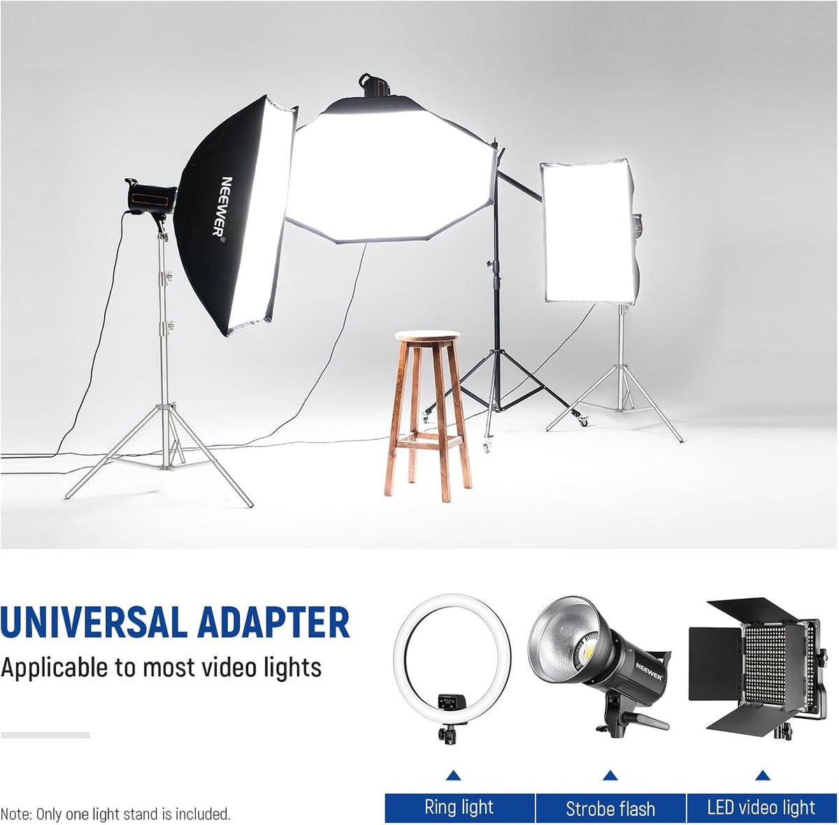 NEEWER 2 stuks 9 ft roestvrijstalen lichtstandaards, veergedempte zware fotografie statief standaard met 1/4 "-3/8" adapter voor stroboscoop-video-ringlicht, monolight softbox, 22 lbs maximale