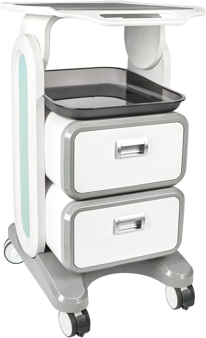 EBANKU Medical Trolley Cart with 2 Drawers, ABS Professional Rolling Cart with Non-Slip Pads Tray, Med Cart Mobile Trolley Cart for Hospital Clinic, Beauty Salon, Spa, Office, Bedroom - QUORE
