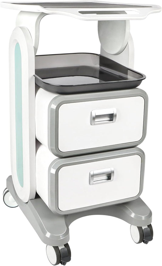 EBANKU Medical Trolley Cart with 2 Drawers, ABS Professional Rolling Cart with Non-Slip Pads Tray, Med Cart Mobile Trolley Cart for Hospital Clinic, Beauty Salon, Spa, Office, Bedroom - QUORE