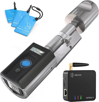 Welok Touch41 Deurslot, vingerafdruk met wifibox 3, elektronisch deurslot met RFID-kaart, bluetooth, wifi, afstandsbediening IP65, werkt met Alexa, verstelling voor deuren van 50-100 mm