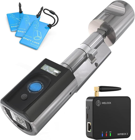 Welok Touch41 Deurslot, vingerafdruk met wifibox 3, elektronisch deurslot met RFID-kaart, bluetooth, wifi, afstandsbediening IP65, werkt met Alexa, verstelling voor deuren van 50-100 mm