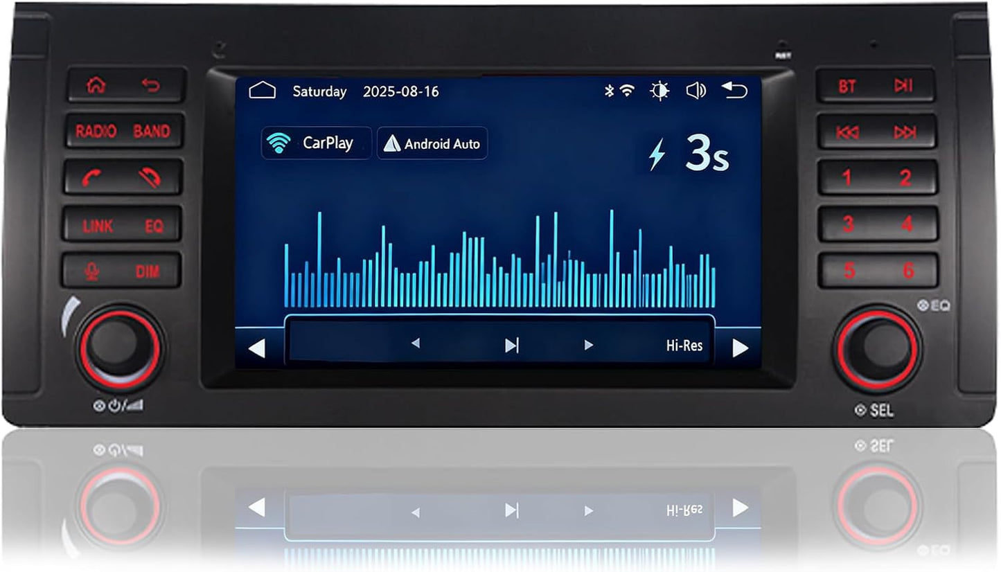 Autoradio voor BMW E39 E53 M5 met Draadloze CarPlay Android Auto Linux Systeem Snel Opstarten Vloeiend Werken Bluetooth USB FM AM IPS Touchscreen (BMW E39)