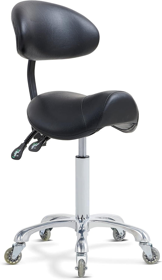 Zadelkruk Rolling Stoel met Rugsteun, Schoonheidsspecialiste Tattoo Tandkruk Stoel, Lash Stoelen voor Wimper Tech Massage Salon (zwart, met rugleuning)