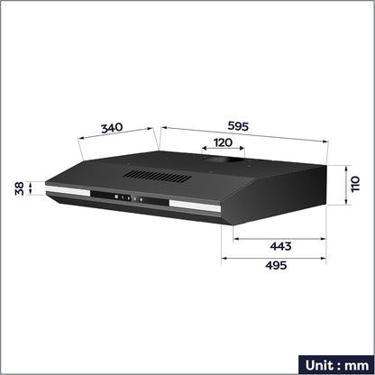 CIARRA CBCB6921 A+ Afzuigkap 60cm onderbouw 3 snelheden 300 m³/u zwart inbouwafzuigkap met touchbediening,afvoerstand en recirculatie afzuigkap met koolstoffilter CBCF011