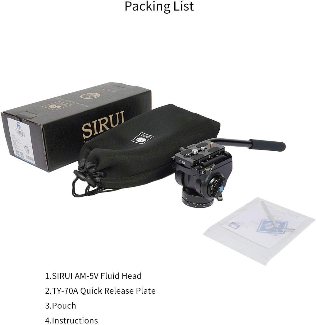 SIRUI AM-5V Fluid videokop, lichtgewicht, 360° panorama, draaibare kantelhoek met Arca Swiss snelkoppelingsplaat, draagkracht 3 kg, voor videocamera, DSLR-camera