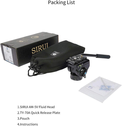 SIRUI AM-5V Fluid videokop, lichtgewicht, 360° panorama, draaibare kantelhoek met Arca Swiss snelkoppelingsplaat, draagkracht 3 kg, voor videocamera, DSLR-camera