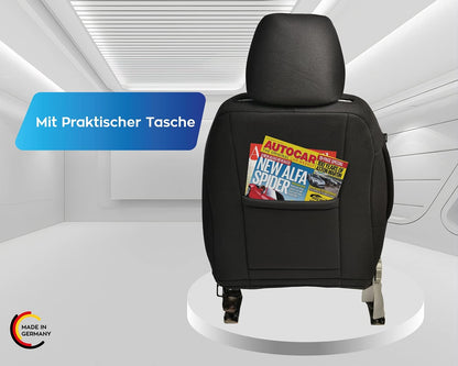 BREMER SITZBEZÜGE Autostoelhoezen van kunstleer, compatibel met VW Golf 4 bestuurders en passagiers vanaf 1997-2006, textielleer, set van 2 autostoelhoezen in zwart/geel (D105)