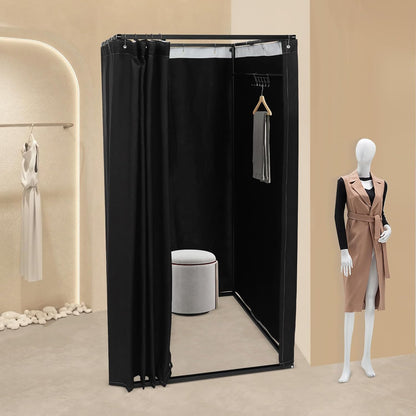 OUKANING Mobiele kleedcabine, vrijstaand, 100 x 100 x 200 cm, draagbare staande kleedruimte, inkijkbescherming voor kledingwinkelcentra, kantoor, tuin, outdoor, zwart - QUORE