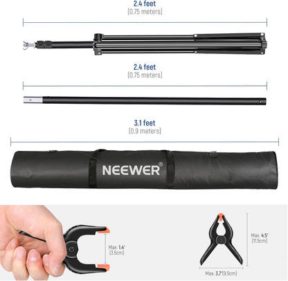 NEEWER Fotostudio achtergrondsteunsysteem, 3 m breed, 2 m hoog, verstelbare achtergrondstandaard met 4 dwarsstangen, 6 achtergrondklemmen, 2 zandzakken, draagtas voor portretstudio-fotografie, 3 stuks