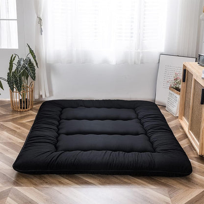 MAXYOYO Futon Floor Mattress, Japanese Floor Mattress, Futon, Foldable, 1 Seater, Quilted Mattress for Guest Travel and Camping(Black,150x200cm)