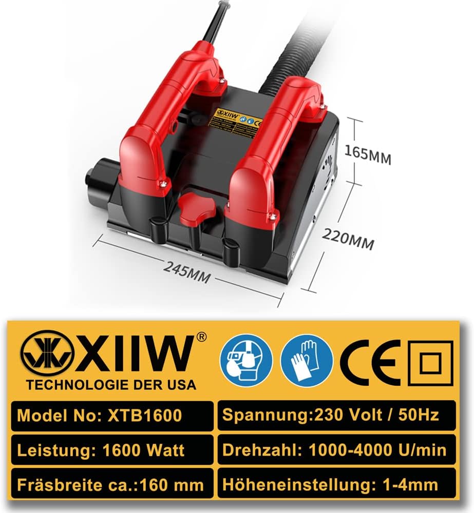 XIIW Betonfreesmachine voor Harde Oppervlakken, 1600 W 4000 rpm Rolfrees Renovatiefrees Betonfrees voor Tegel/Keramiek, Cement, Klei Zand, Kalksteen, Glas