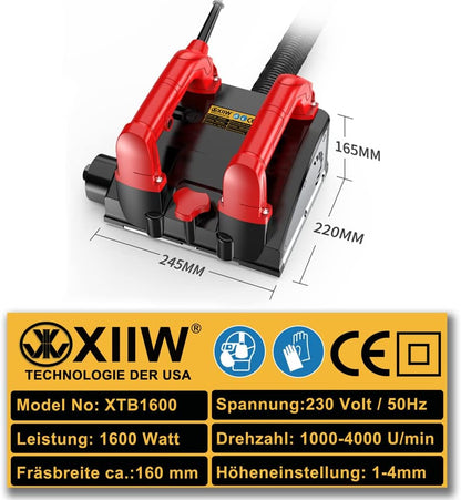 XIIW Betonfreesmachine voor Harde Oppervlakken, 1600 W 4000 rpm Rolfrees Renovatiefrees Betonfrees voor Tegel/Keramiek, Cement, Klei Zand, Kalksteen, Glas