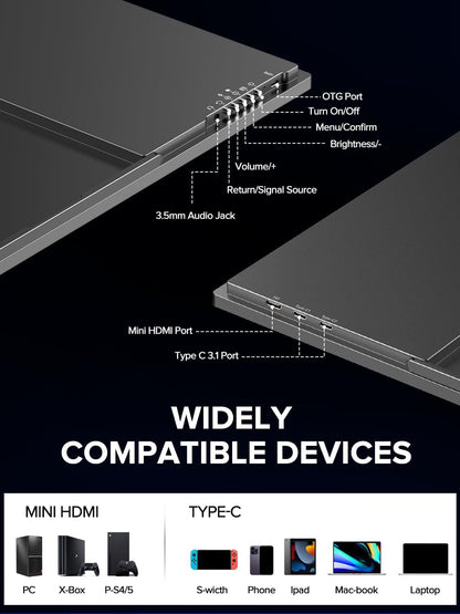UPERFECT 24.5" 2K 165Hz Portable Monitor with 2560 * 1440 QHD IPS Screen Mini HDMI USB C for PC Laptop Game Console, Mobile Display VESA compatible - QUORE