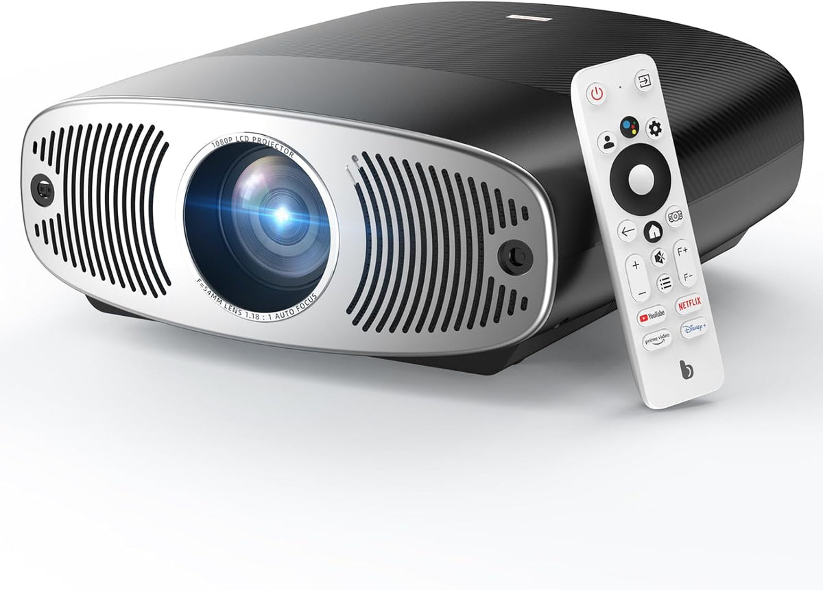Bettdow 4K beamer [Android 9.0 & Google TV], 1080P volledig verzegeld, autofocus/trapeziumcorrectie, videoprojector ondersteunt Google Voice Assistant & Dolby Audio, zwart