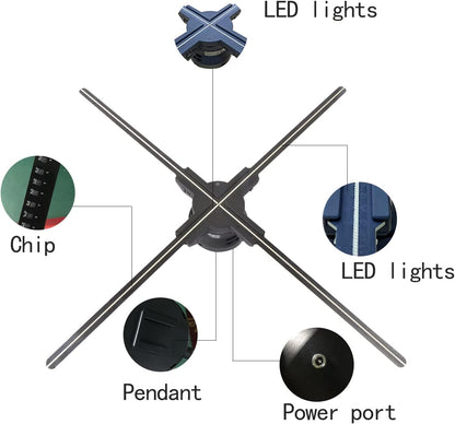 Missyou 3D Hologram Ventilator 70cm met WiFi, Bluetooth, APP-bediening, 832 LED's, Afstandsbediening, Timerfunctie, Geschikt voor Beurs en Reclame Displays, Inclusief 700 Video's