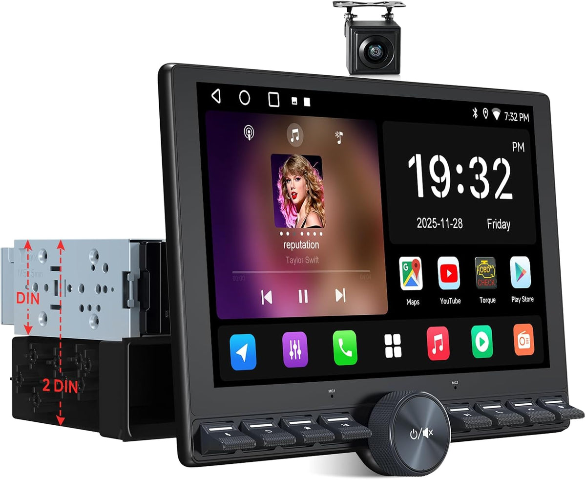 ATOTOZONE 10,1 "Autoradio met Zwevend Scherm, Android 1 Din & 2 Din Adaptieve Auto Radio, Draadloze CarPlay & Android Auto, Wi‑Fi/USB/Bluetooth, Achteruitrijcamera