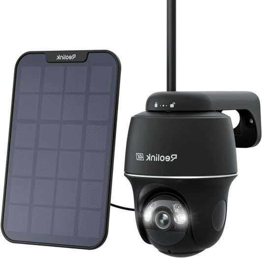 Reolink 4K Outdoor Solar Security Camera, 360°/140° Pan/Tilt Camera with Automatic Tracking Head, Night Vision in Color, 2.4/5GHz WiFi 6, AI Detection, Argus PT Ultra(Black) - QUORE