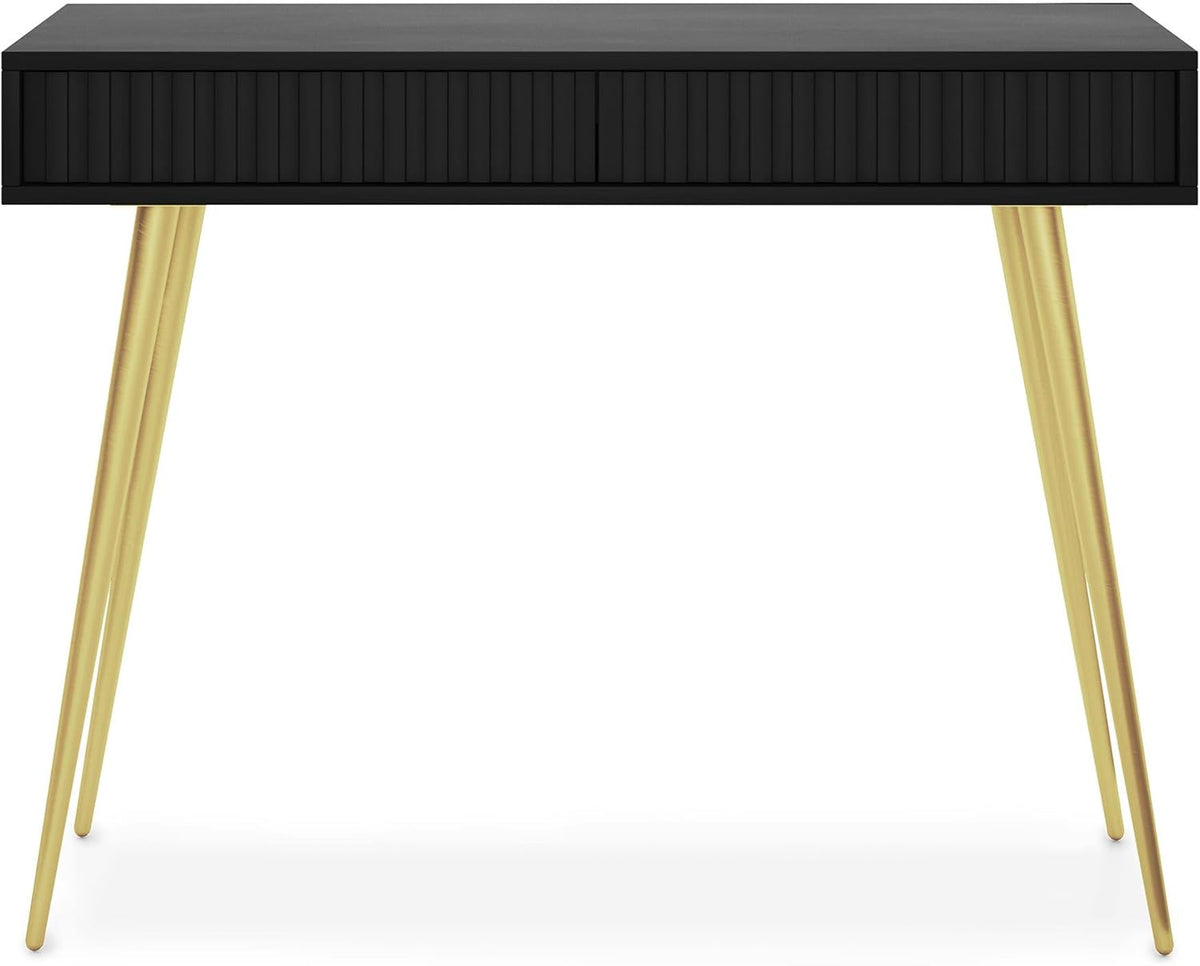 Selsey Bello Make-uptafel met 2 laden op goudkleurige poten, 104 x 80 cm, opbergkast, zwart, make-uptafel