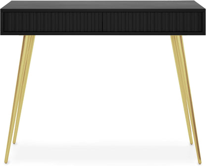Selsey Bello Make-uptafel met 2 laden op goudkleurige poten, 104 x 80 cm, opbergkast, zwart, make-uptafel