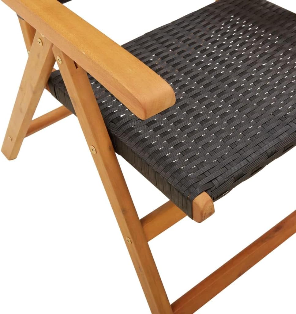 Tuinstoelen, kantelbaar, 6 stuks, PE-rotan, massief hout, zwart, outdoor stoelen met kantelfunctie en platte armleuningen, duurzame outdoor meubels - QUORE