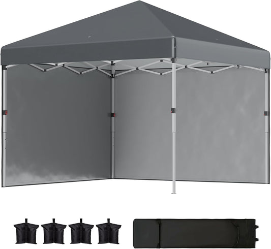 Outsunny Folding Pavilion 2,95 x 2,95 m - Pavilion with Side Walls - Camping Tent with UV Protection - Marquee with Sandbag - Garden Pavilion - Pop-up Tent for Terrace - Steel - Dark Grey - QUORE