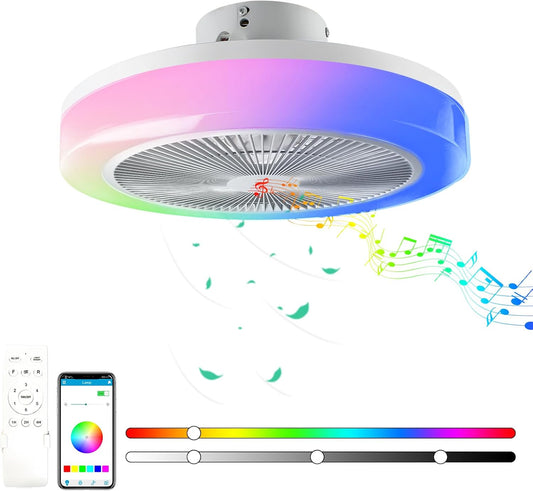 LED plafondlamp met ventilator timer Rustige moderne RGB plafondventilator met verlichting en afstandsbediening &APP, dimbare Bluetooth muziek LED plafondlamp voor slaapkamer woonkamer