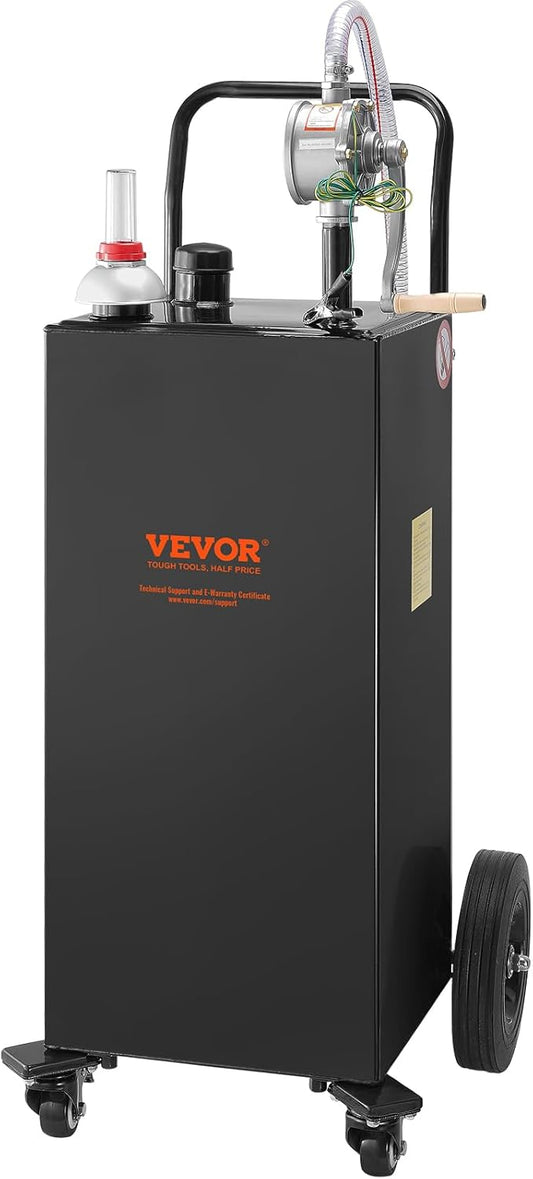 VEVOR Fuel Truck, 35 Gallon, 4 Wheels Petrol Storage Tank, Manual Transfer Pump Diesel Petrol Fuel Tank for Cars, Lawnmowers, Mountain Bikes, Boats, Black