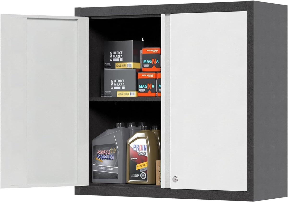 Hanging cabinet, metal tool cabinet with 1 height-adjustable shelves and 2 doors, lockable, wall hanging cabinet made of stainless steel, garage, workshop, kitchen, 66 x 66 x 30 cm (H x L x D)