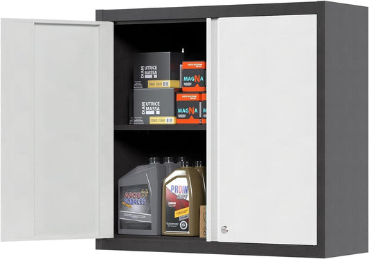 Hanging cabinet, metal tool cabinet with 1 height-adjustable shelves and 2 doors, lockable, wall hanging cabinet made of stainless steel, garage, workshop, kitchen, 66 x 66 x 30 cm (H x L x D)