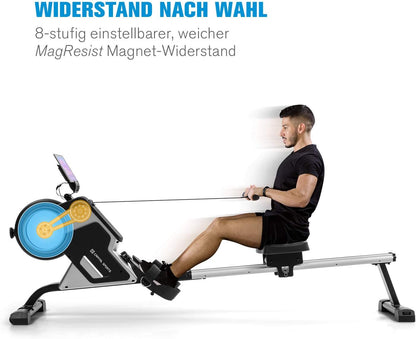 Capital Sports Home Rowing Machine, Compact Rowing Machine, 8 Levels Foldable LCD Monitor, Wheels, Row Shaper with Magnet Resistance, Cardio Rowing Machines, Home Fitness Equipment - QUORE