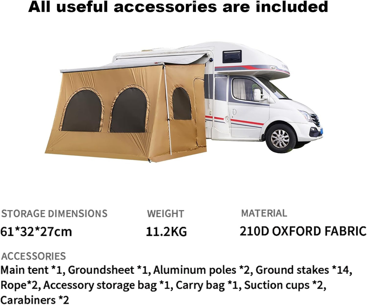 RV Luifel Screen Room Campervan Luifel Tent Camper Luifel Zonnescherm Zonnescherm voor Fiamma en Thule en Dometic Stijl Luifels. Polyester Stof Constructie, Zonbestendig, Winddicht, (Bruin 11,14 m)