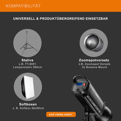 Walimex pro Niova 200 Plus Daglicht dimbare LED videolamp met Bowens reflector & zachte diffuser I Studiolamp met COB LED technologie I 5600 K, CRI=93 I Lichtsterkte instelbaar van 10-100%