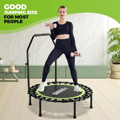 Trampoline – Opvouwbare Trampolinespringer – Fitness Rebounder – Indoor Buitenspeelgoed – Trainingsapparaat – Compact Draagbaar – Stabiel & Stil – Verstelbare Handrail & 8mm Elastische Bungeekoorden - QUORE