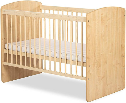 baby bed K2 natural wood 120 x 60 cm with slatted bed bed cot 3 levels adjustable in height - naturalPine wood & MDF - QUORE