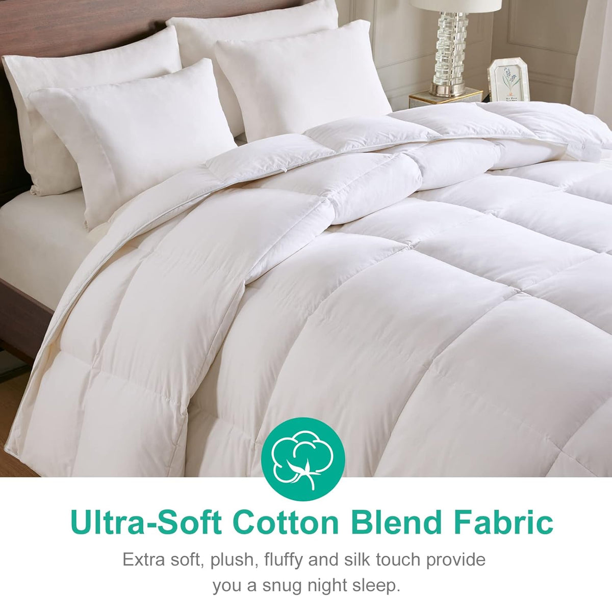 APSMILE Dekbed met ganzenveren voor alle seizoenen King Size - ultrazacht 750 Fill-Power Hotelcollectie dekbedovertrek pluizig medium warm dekbed met hoektabs (106 x 90, wit)