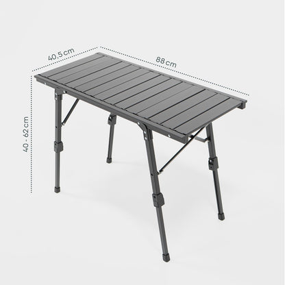 BOXIO - Tafel: inklapbare campingtafel 88 x 40 cm, weerbestendig, stabiel en opvouwbaar, in hoogte verstelbare outdoor tafel voor camping, tuin, balkon en camper accessoires, kleine tafel incl. tas