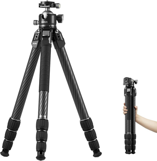 SIRUI Professioneel koolstofvezelstatief met 43 mm kogelkop met laag profiel, max. 50 inch hoogte, 20 kg belasting - ultra stabiel voor DSLR, spiegelloze, camera (AM-284S+G1)