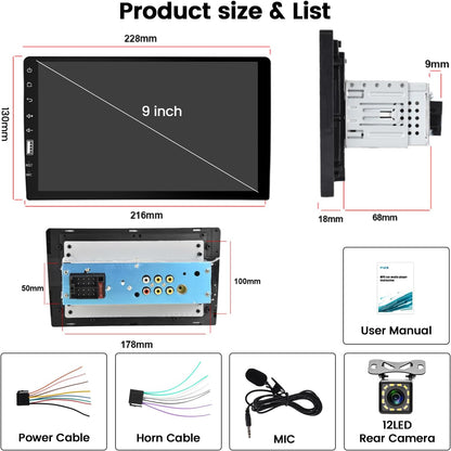 Hikity Autoradio 1 Din mit Apple Carplay Android Auto Auto Radio Touch Display mit 9 Zoll Bildschirm Mirror Link FM USB SWC Autotadio Bluetooth mit Rückfahrkamera