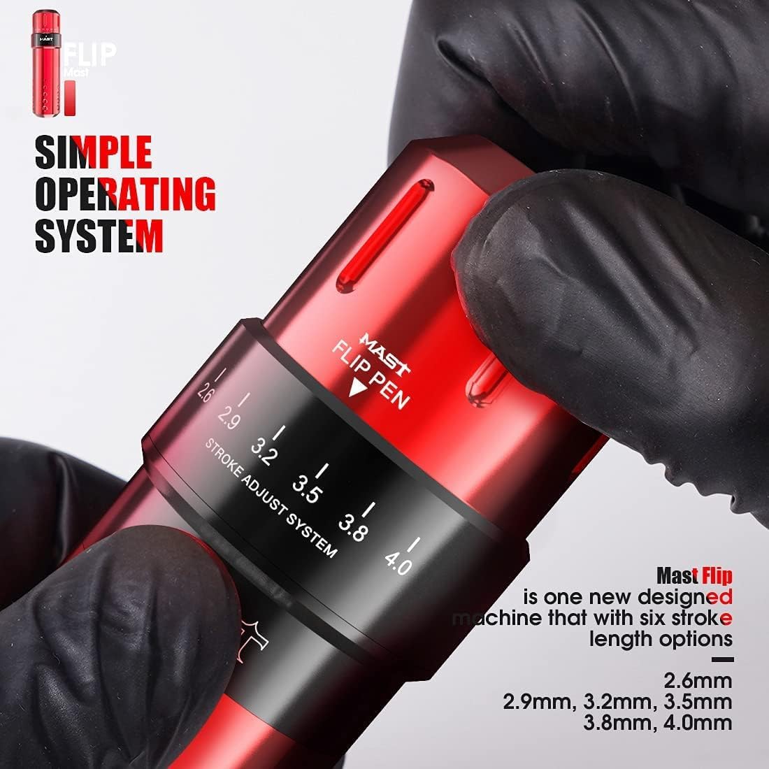 Mast Tattoo Machine Kit Flip Wireless Tattoo Pen Rotary Tattoo Gun 7 Strokes Length 2Pcs Batteries interchangeable RCA Jack Tattoo Needles Cartridges for beginners and tattooists