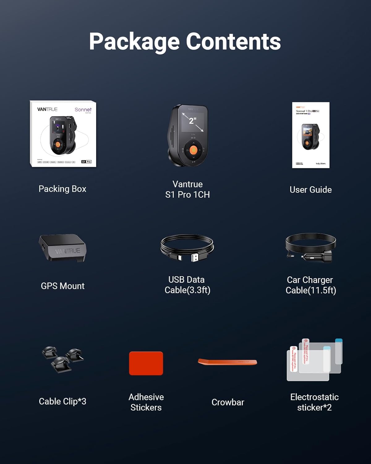 VANTRUE S1 Pro 1CH 2.5K 60FPS Verborgen Dashcam 5GHz WiFi ADAS, STARVIS 2 Platepix Nachtzicht, Dashcam Auto Front Spraakbesturing Dash Cam, GPS, 15 seconden Pre-opname Buffer Parking Mode, Max 1TB