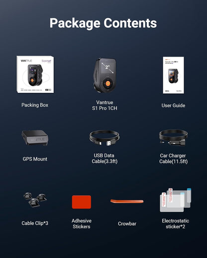 VANTRUE S1 Pro 1CH 2.5K 60FPS Verborgen Dashcam 5GHz WiFi ADAS, STARVIS 2 Platepix Nachtzicht, Dashcam Auto Front Spraakbesturing Dash Cam, GPS, 15 seconden Pre-opname Buffer Parking Mode, Max 1TB