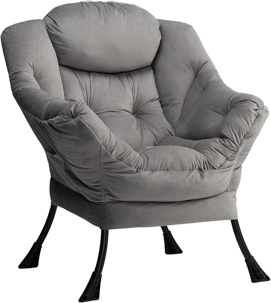 HollyHOME Relax Armchair Velvet Living Room Chair Bedroom Chair Lounge Chair with Armrests Reading Chair Accent Chair with Steel Frame, Dark Grey - QUORE