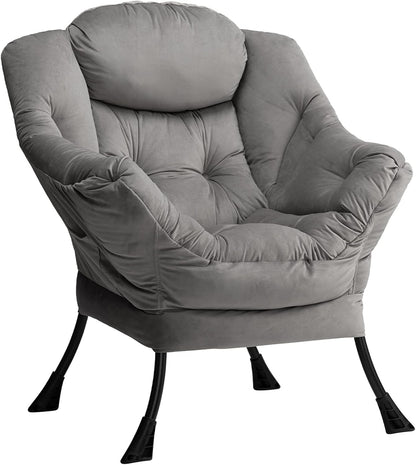 HollyHOME Relax Fauteuil Fluwelen Woonkamer Stoel Slaapkamer Stoel Lounge Stoel met Armleuningen Leesstoel Accentstoel met Stalen Frame, Donkergrijs