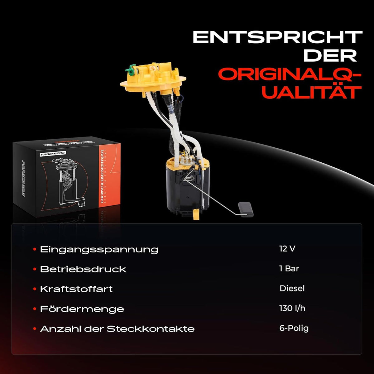Brandstofpomp – Dieselpomp – Brandstoftoevoereenheid – Brandstoftransporteenheid – Brandstoftransportmodule – 6-Polig 12V – 130 L/U