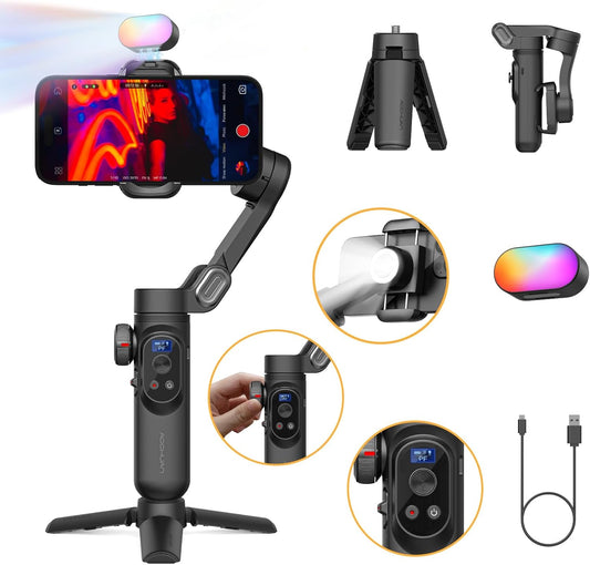 Smartphone Gimbal – Telefoon Gimbal – Telefoonstabilisator – Gimbal Stabilisator – 3-Assige Gimbal – Opvouwbaar Met RGB Magnetisch Vullicht En Automatische Tracking