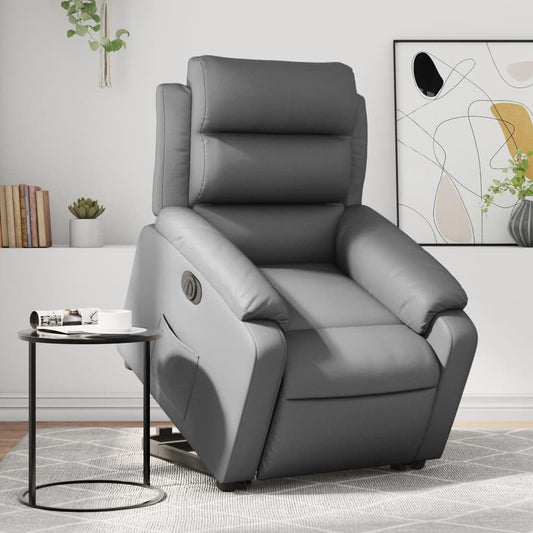 Relaxstoel met opstahulp – Elektrische Loungechair – Tv-Stoel – Ligstoel – Relaxfauteuil – Grijs Kunstleer – Elektrisch Kantelsysteem – Traploos Verstelbare Ligfunctie