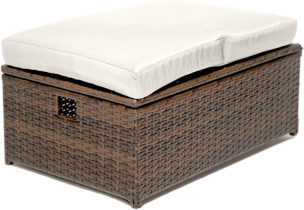 Set van 2 "Farel" tuinfauteuils met voetensteun en opbergkist - Beige/Bruin - QUORE
