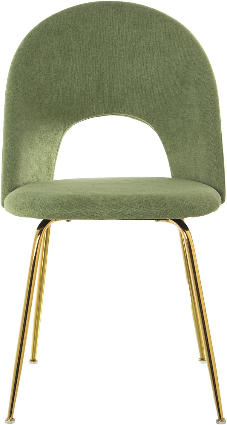 DRW Set van 4 stoelen van fluweel en metaal in groen en goud, 50 x 51 x 86 cm, zitvlak 47 cm